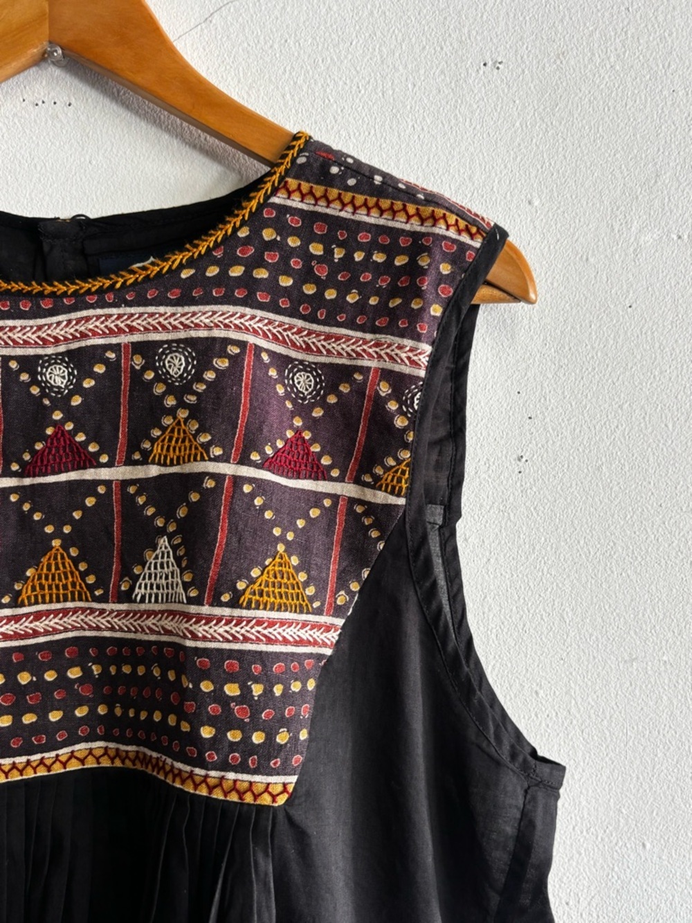Alamwar Black Top with Yellow Embroidered Trim and Red Dot Accents